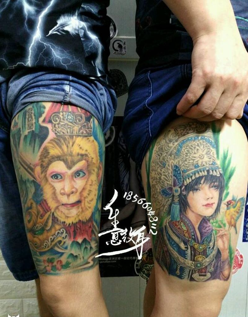 悟空Ⅴ苗族姑娘   恢复一年后纹身图片_腿部脚部欧美传统肖像写实人物宗教成品插画纹身图案