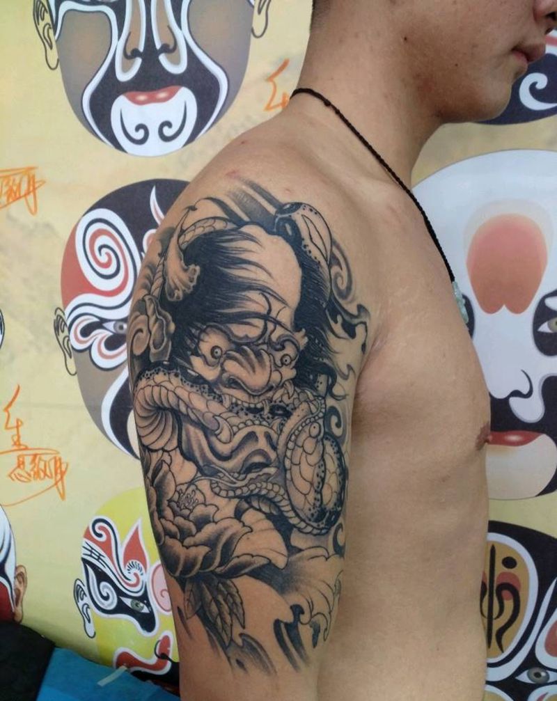 般若  蛇纹身图片_手臂手部新传统纹身图案