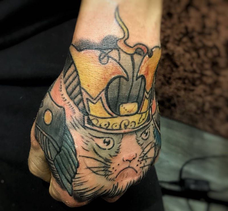 武士猫，覆盖。纹身图片