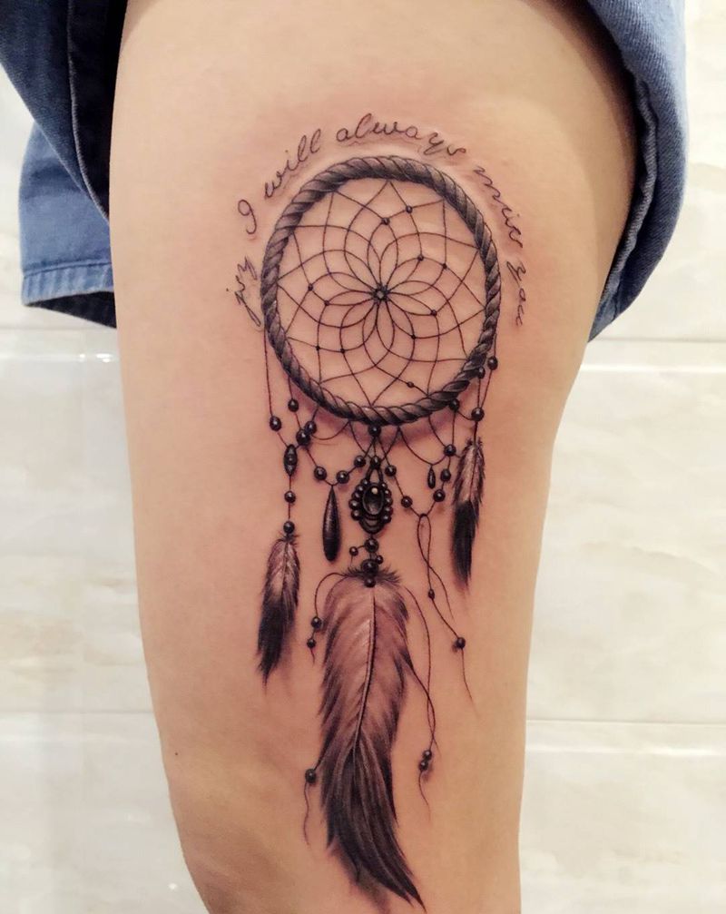 捕梦网纹身图片_成品腿部习俗欧美写实静物宗教纹身图案