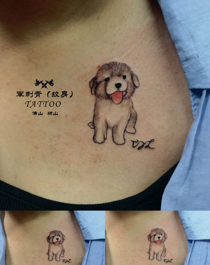 汪汪纹身图片_胸部新传统纹身图案