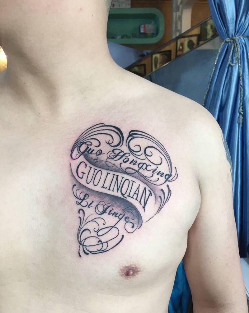 原创花体英文纹身图片_手稿清新胸部字符原创纹身图案