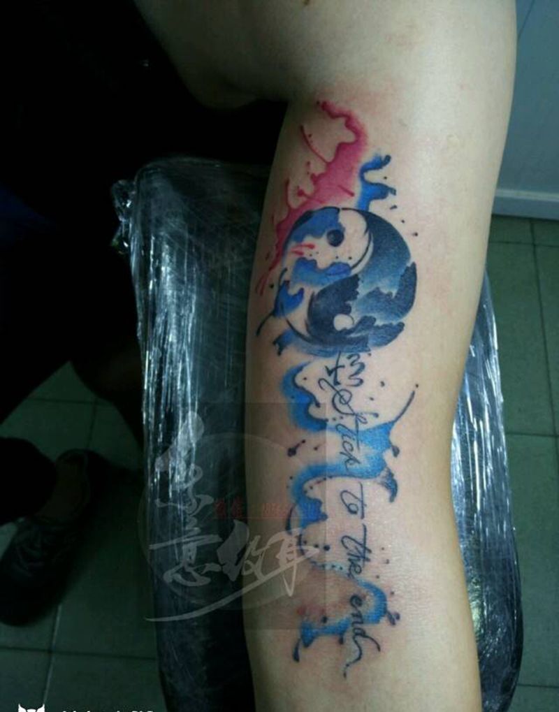 水彩纹身图片_手臂手部清新国画几何字符静物图腾纹身图案