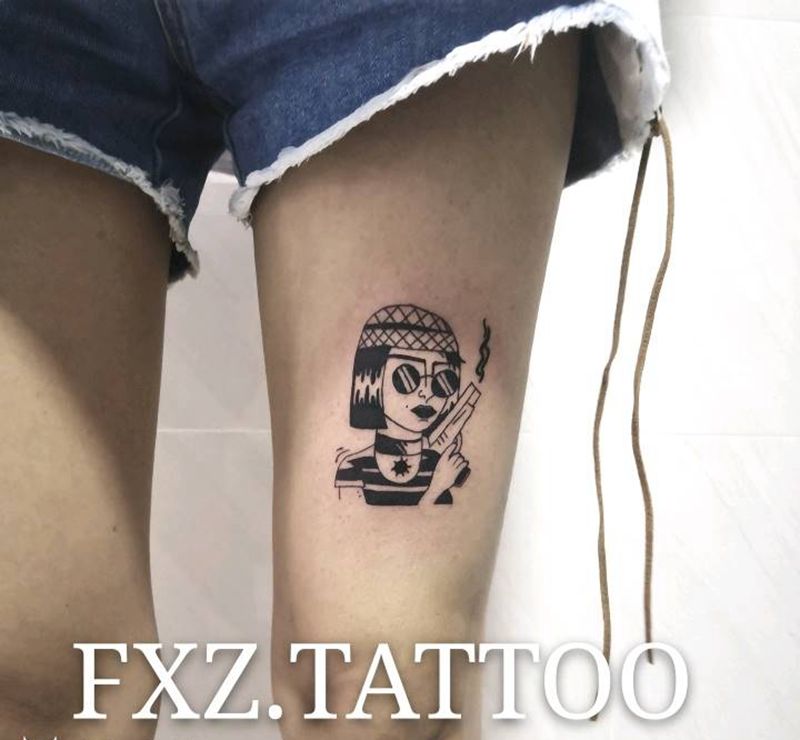 这个杀手不太冷纹身图片_腿部纹身图案