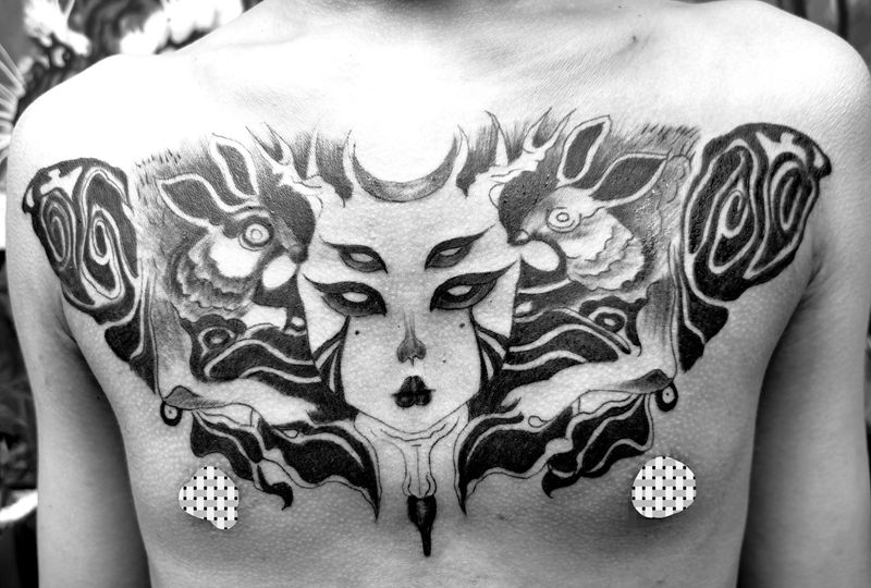 兔子纹身图片_胸部老传统纹身图案