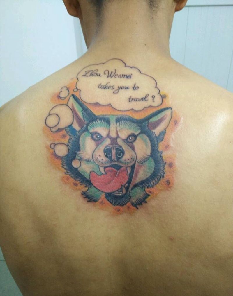 sg纹身图片_颈部背部欧美动物插画纹身图案