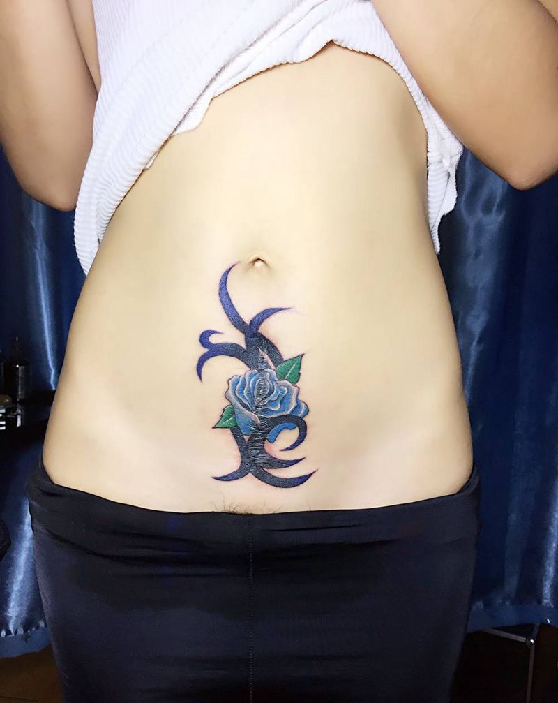 剖腹产疤痕遮盖纹身图片