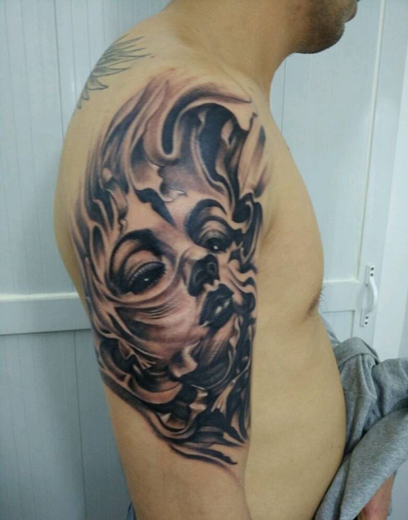 欧美纹身图片_肩部手臂手部欧美肖像写实人物纹身图案