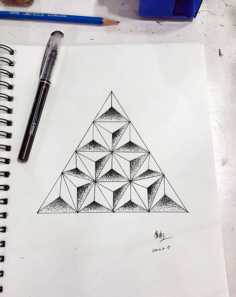 点刺纹身图片_手稿几何原创纹身图案