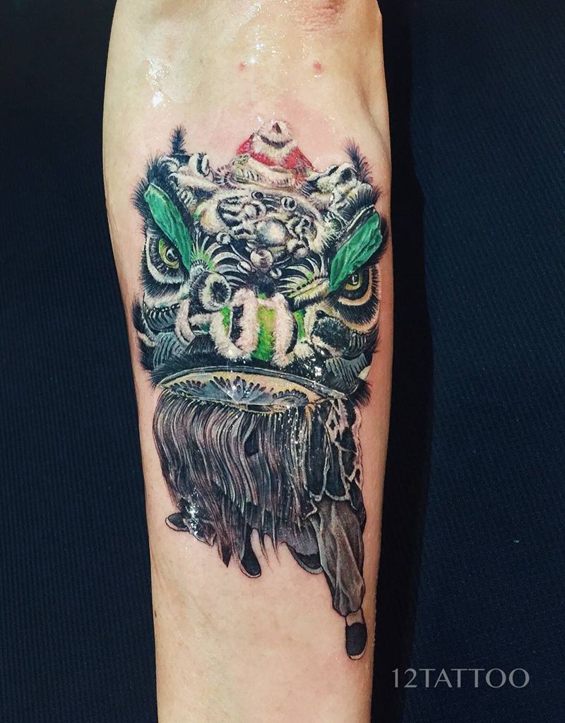 醒狮纹身图片_鬼神宗教原创写实传统习俗手臂成品纹身图案
