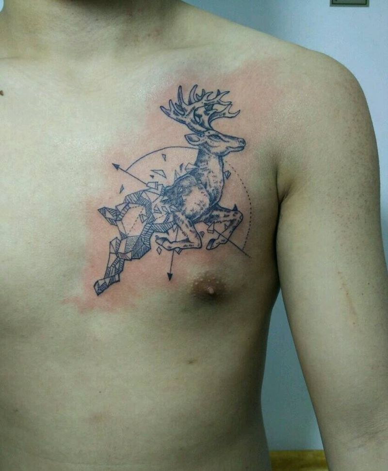 几何麂纹身图片_胸部清新几何插画纹身图案