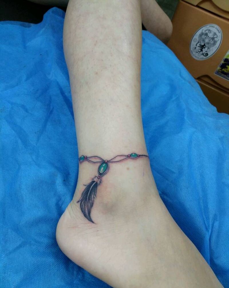 脚链纹身图片_脚部清新几何字符情侣纹身图案