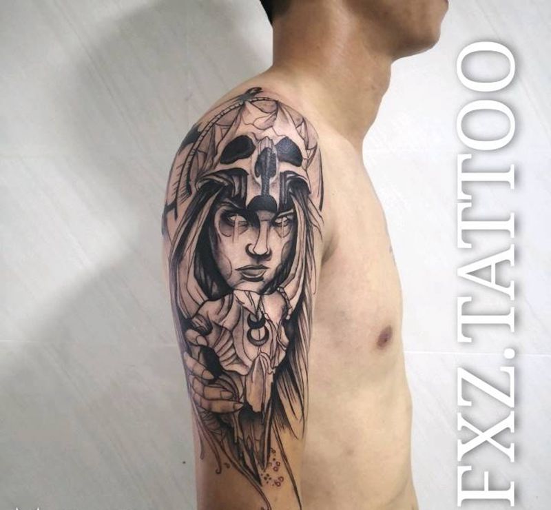 欧美人物纹身图片_手臂肩部欧美写实纹身图案