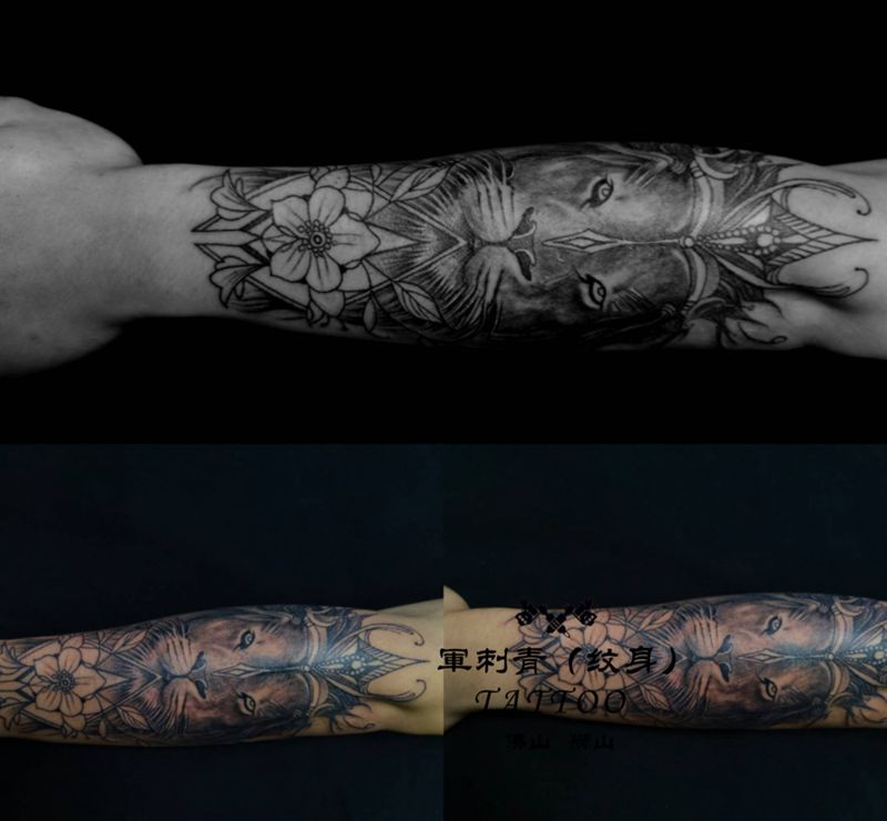 獅子纹身图片_手臂新传统欧美写实纹身图案