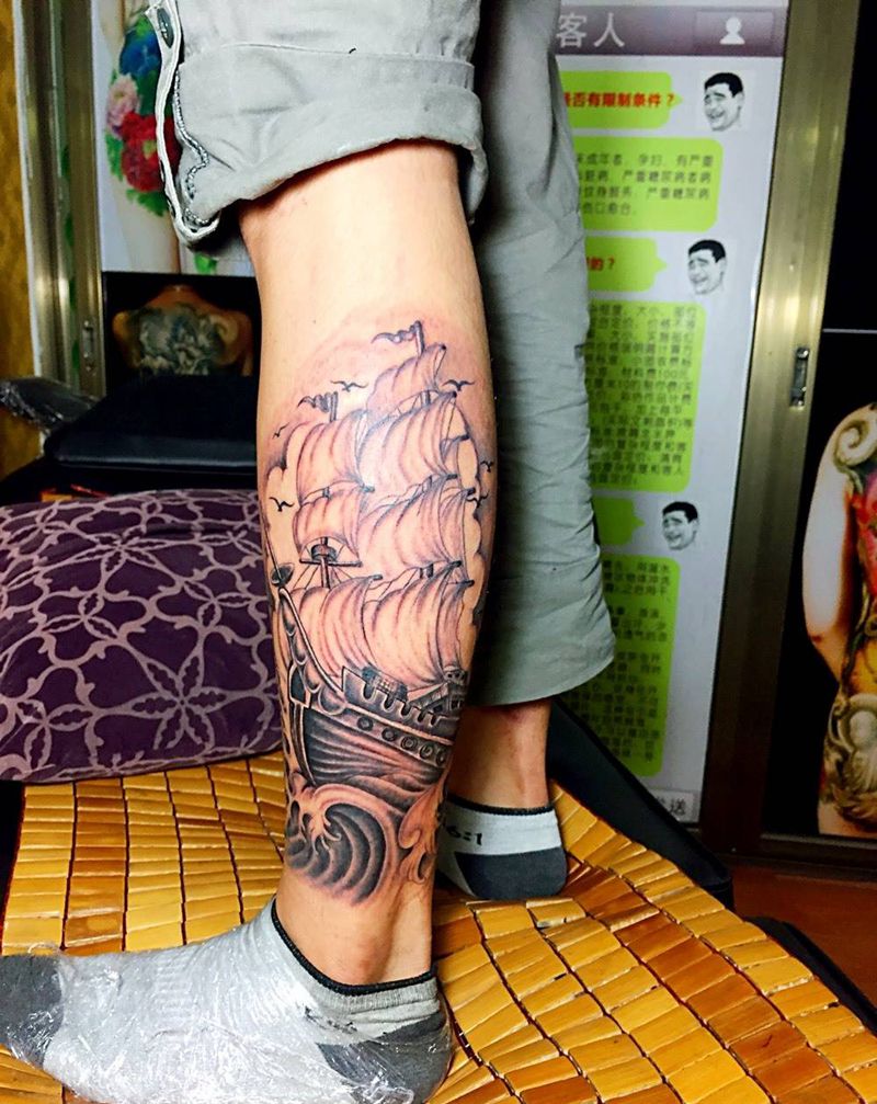 一帆风顺，年年有鱼纹身图片_成品脚部贴纸动物纹身图案