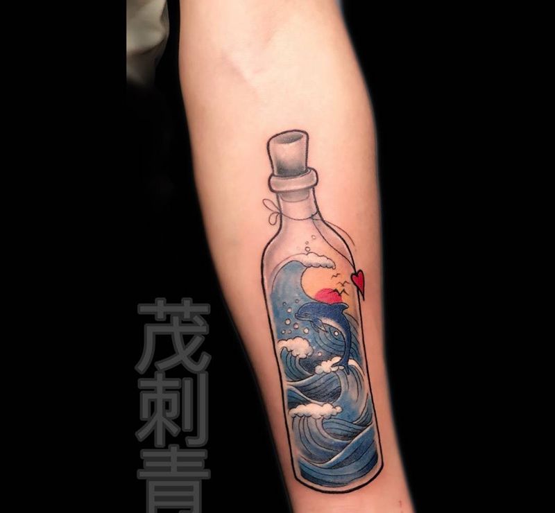 漂流瓶里的世界纹身图片