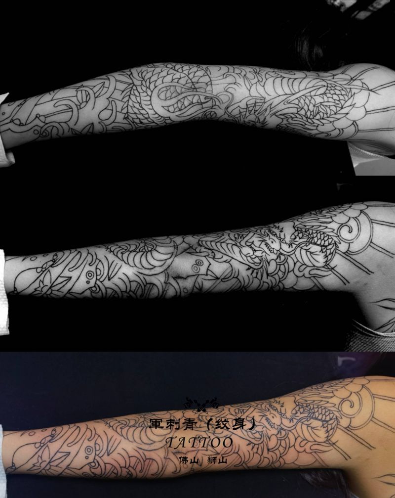 龍纹身图片_手臂老传统纹身图案