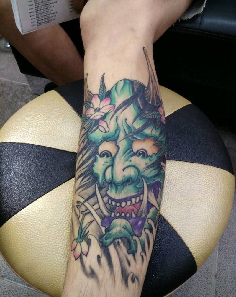 般若恢复后纹身图片_腿部脚部新传统般若纹身图案