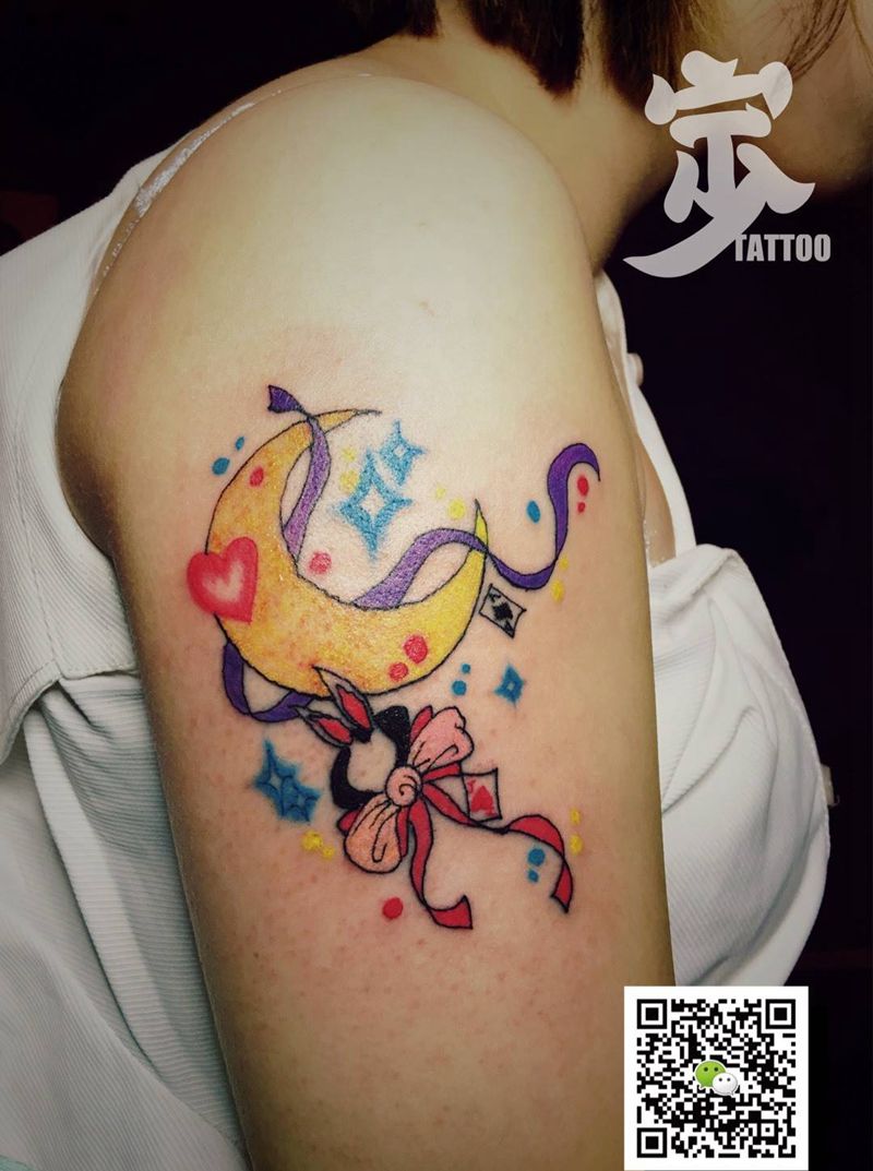 月亮抽象纹身图片_手臂欧美静物抽象成品纹身图案