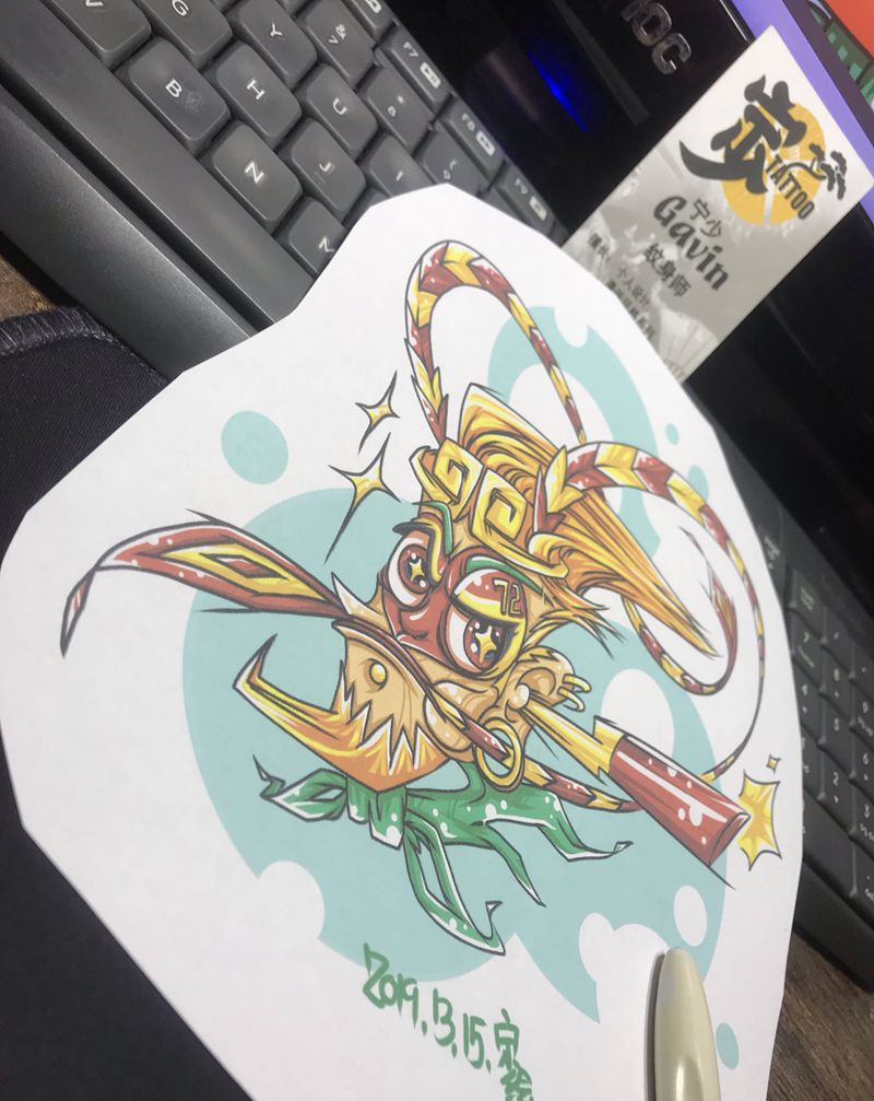 原创+悟空纹身图片_手臂肩部New School新传统宁少Tattoo原创手稿纹身图案