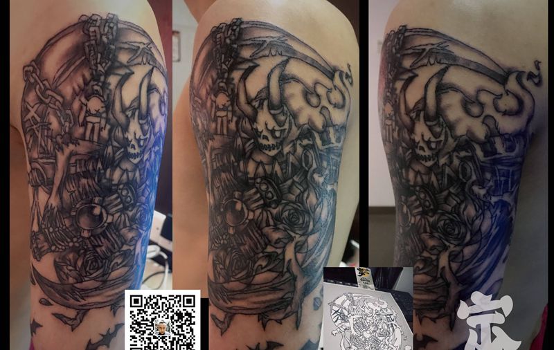 原创+死神纹身图片_肩部New School原创设计纹身图案