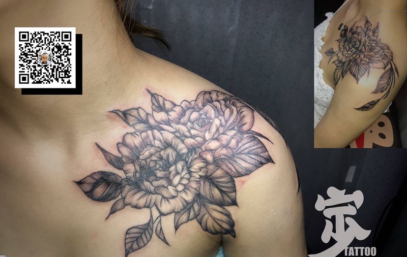 覆盖+素花纹身图片_胸部肩部New School点刺纹身图案