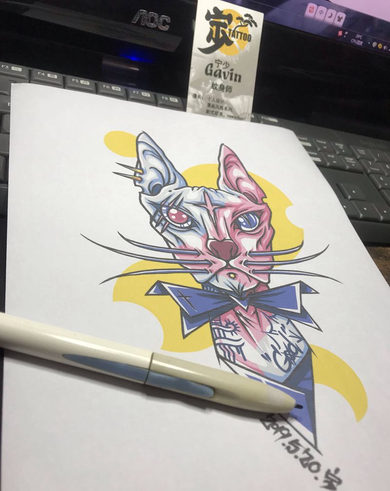 原创手稿+拼色教父猫