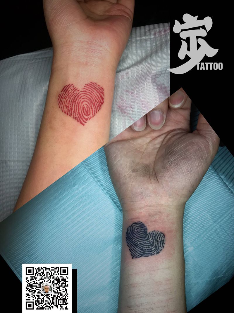 情侣爱心指纹纹身图片_手臂图腾纹身图案
