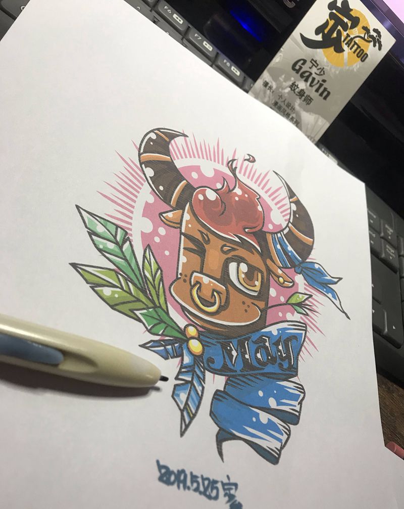 原创+金牛座纹身图片_手臂New School纹身图案