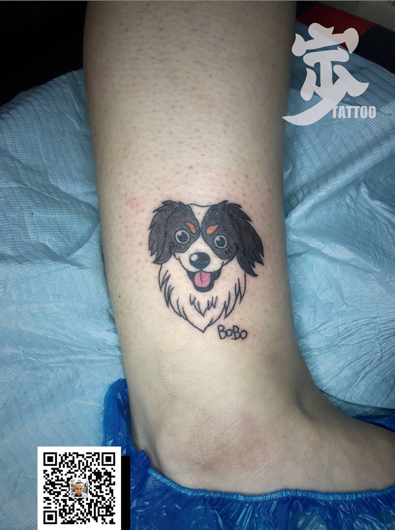 狗子BoBo纹身图片_腿部New School纹身图案