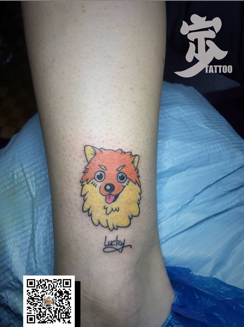 狗子Lucky纹身图片_腿部New School纹身图案