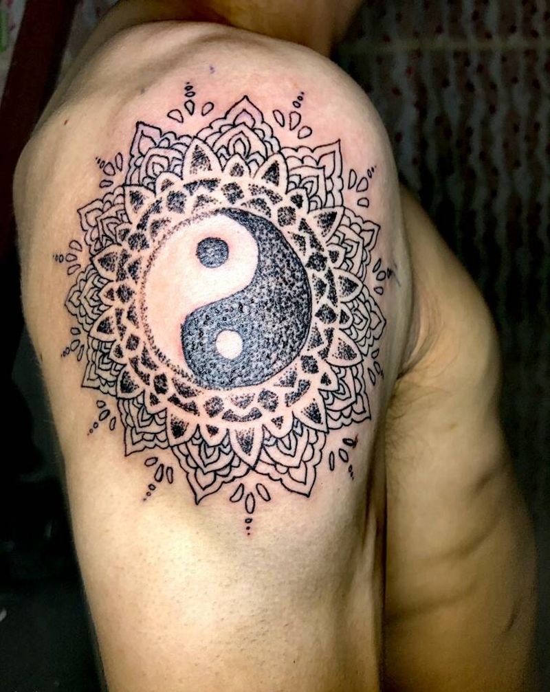 曼陀罗+太极纹身图片_手臂习俗几何图腾成品纹身图案