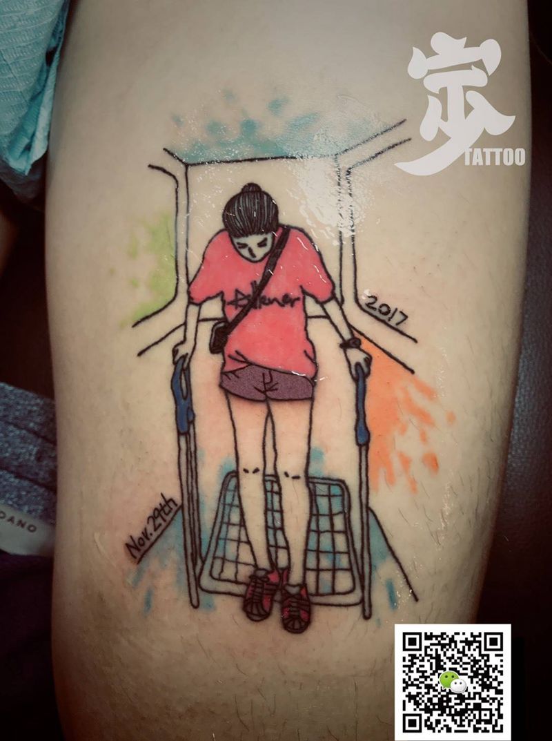 照片简笔画纹身图片_成品腿部肖像原创简笔画清新纹身图案
