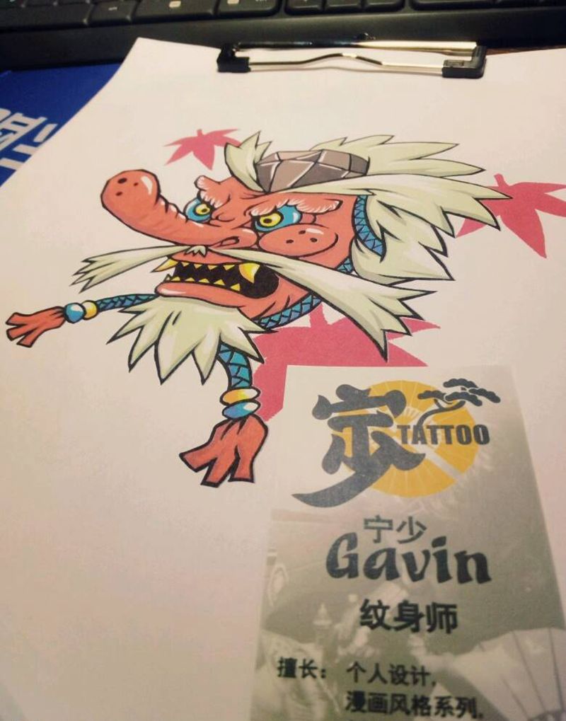 原创设计+天狗纹身图片_肩部胸部背部手臂腿部传统鬼神日式漫画手稿插画纹身图案