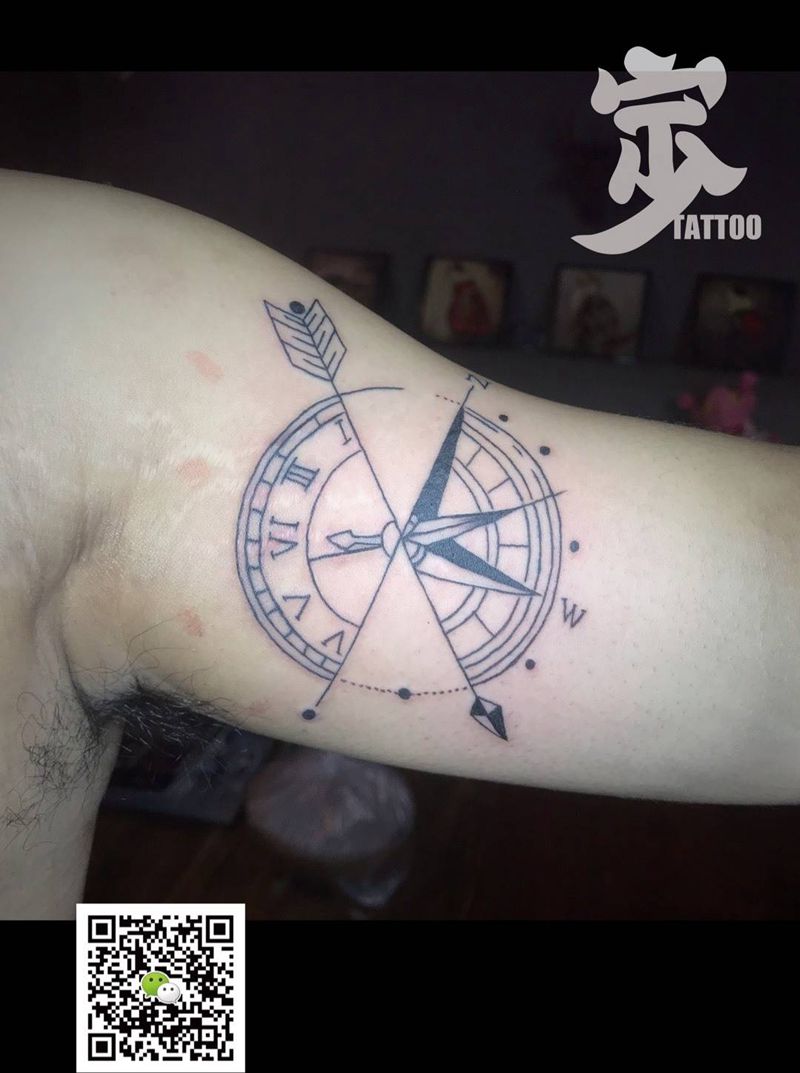 指南针纹身图片_手臂图腾几何纹身图案