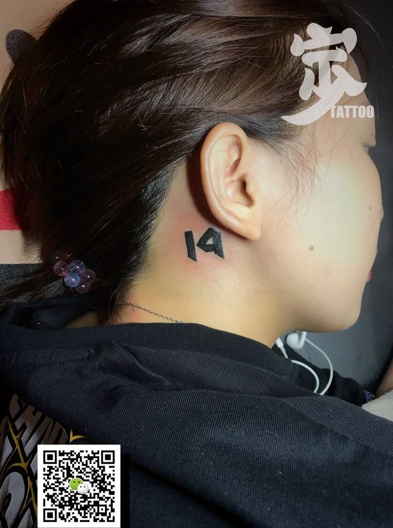 耳背+14纹身图片_颈部图腾小清新宁少Tattoo纹身图案