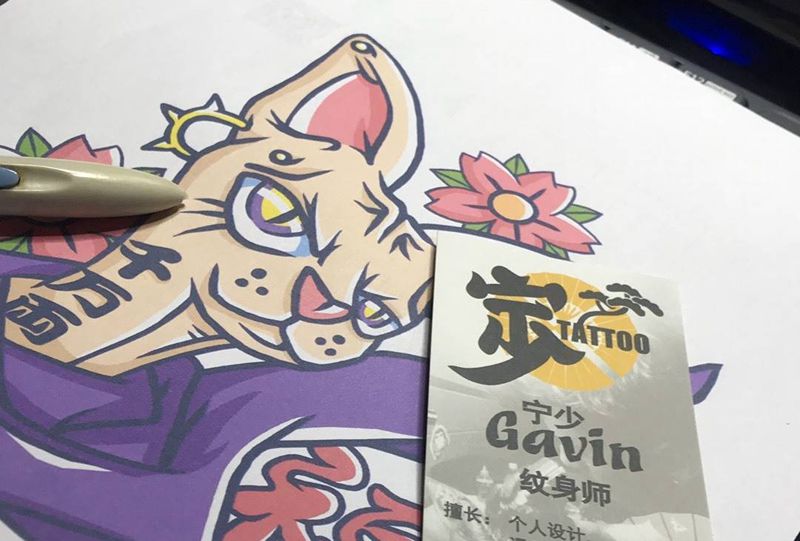 原创招财猫纹身图片_手稿成品原创动物传统腿部背部手臂肩部动漫风格纹身图案