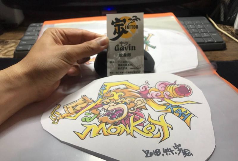 原创+猴子纹身图片_宁少Tattoo动漫风格动物欧美手稿肩部胸部腿部手臂原创纹身图案