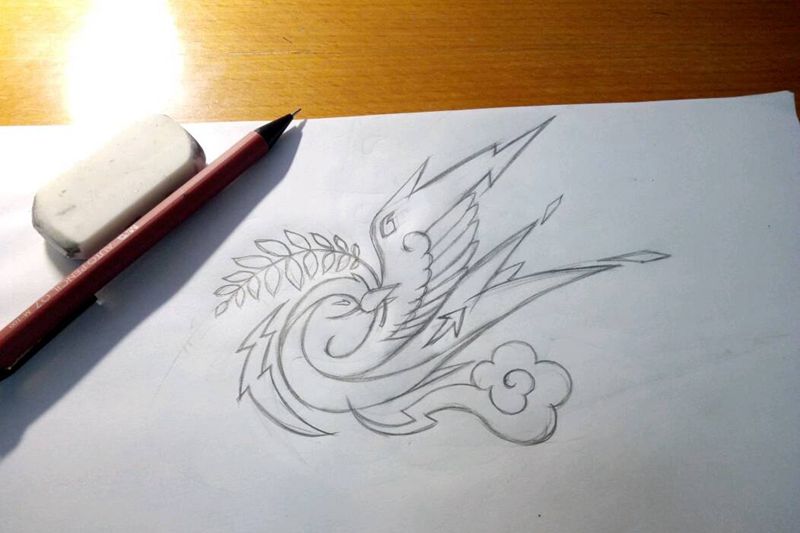 燕子设计纹身图片_动物原创手稿纹身图案