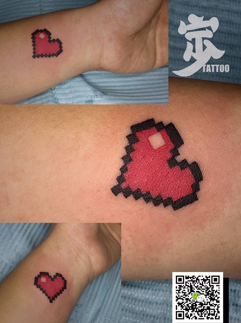 像素爱心❤纹身图片_成品手臂清新几何情侣纹身图案