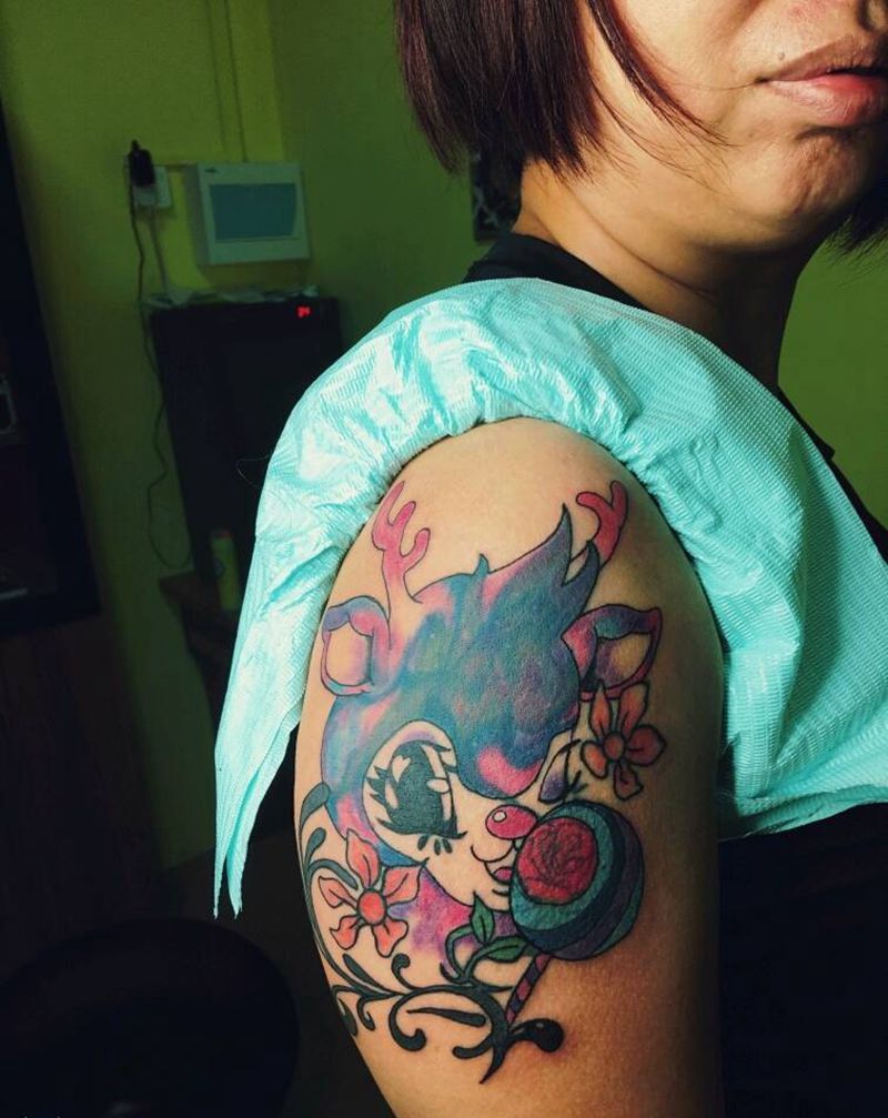 覆盖修改+手绘卡通小鹿纹身图片_手臂动物原创覆盖日式漫画手绘成品纹身图案