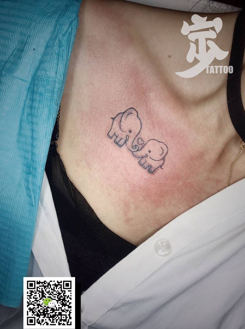 小象一对纹身图片_胸部几何New School小清新纹身图案