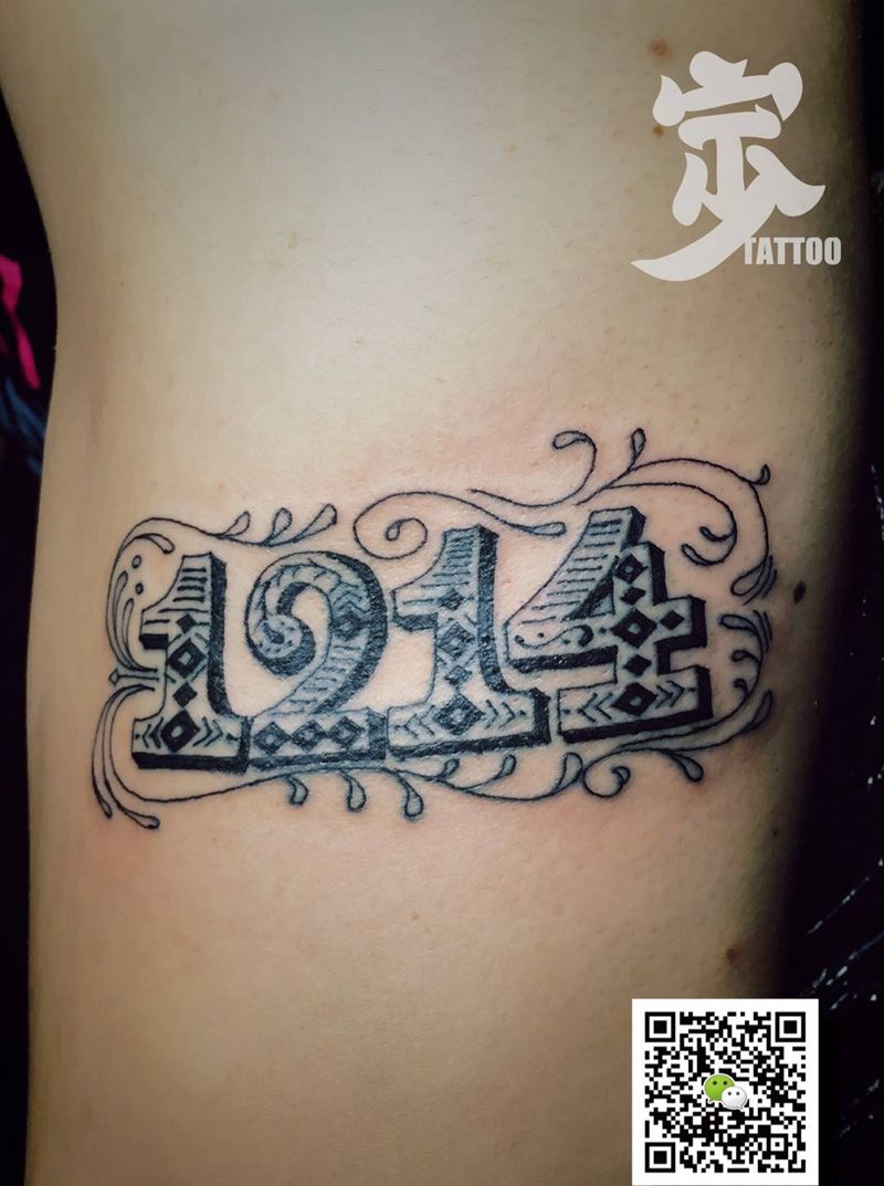 原创设计+花体数字纹身图片_手臂欧美字符原创手绘成品纹身图案