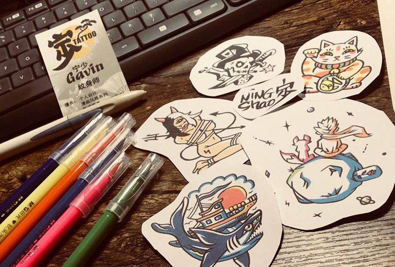 原创小图纹身图片_手稿原创几何动物清新欧美手臂腿部颈部动漫风格纹身图案