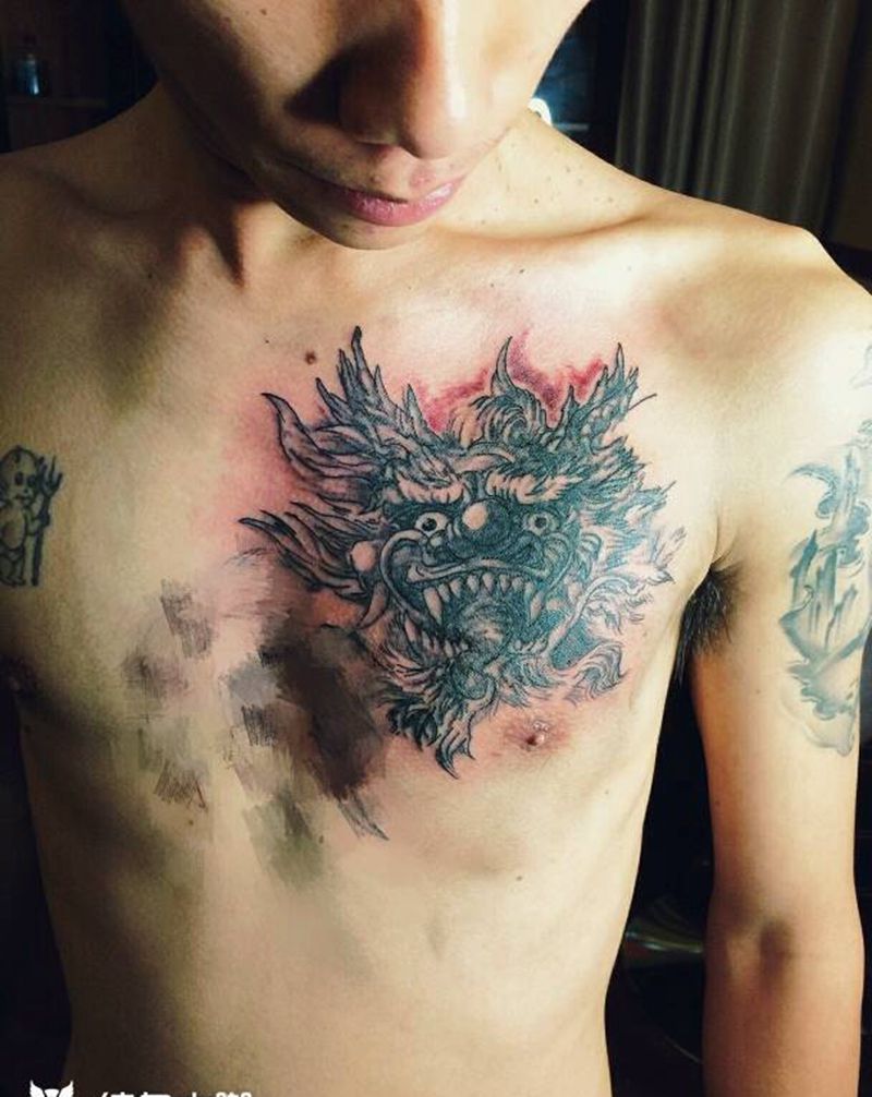 龙头纹身图片_胸部动物鬼神成品纹身图案