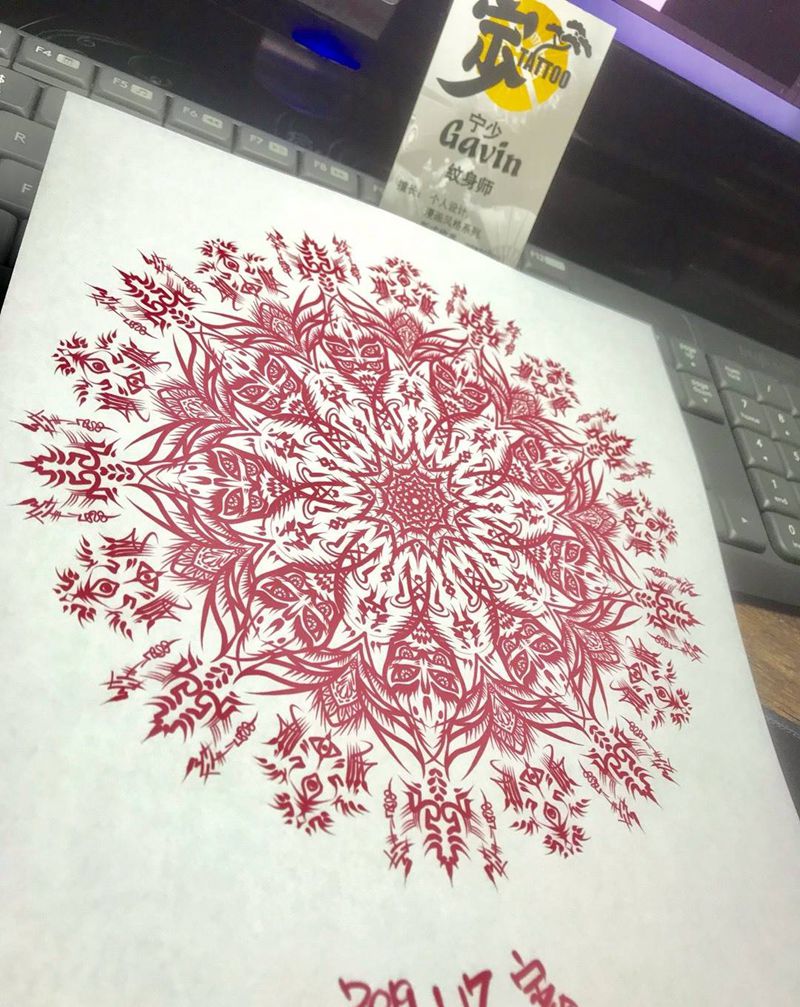 原创设计+梵花纹身图片_背部腿部图腾梵花纹身图案