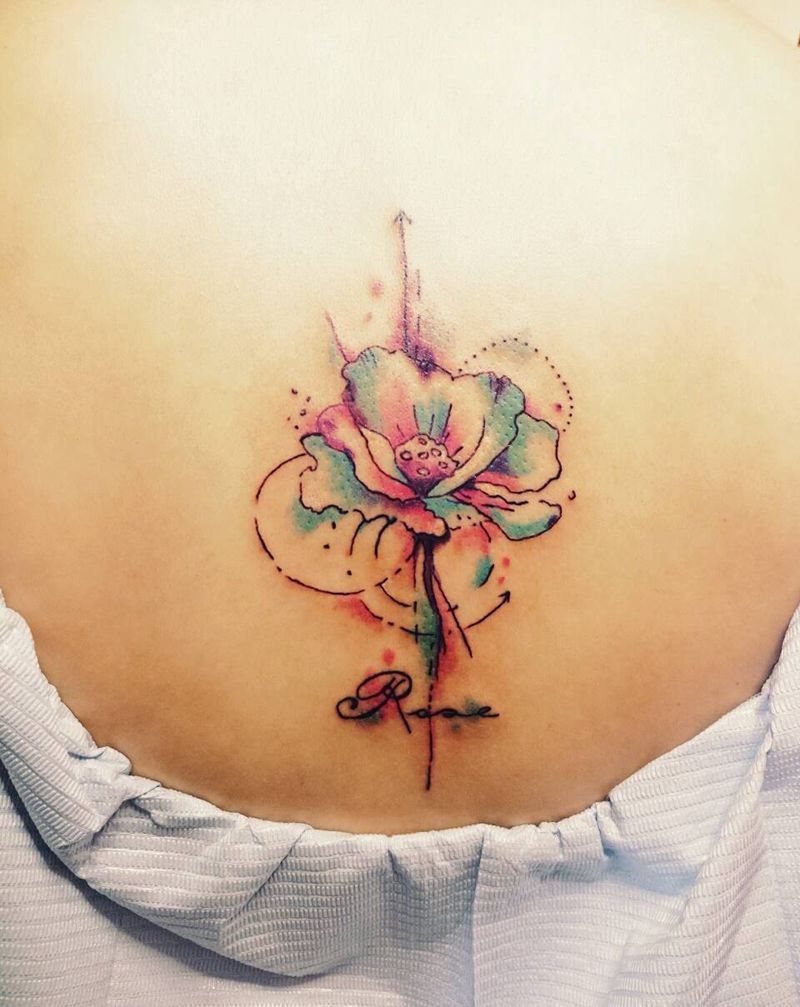 抽象泼彩+花纹身图片_背部清新植物抽象成品纹身图案