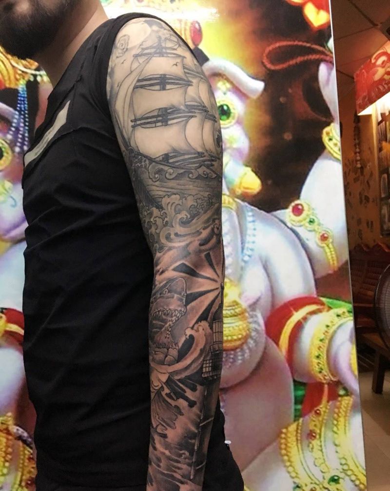 海上世界纹身图片_成品手臂纹身图案