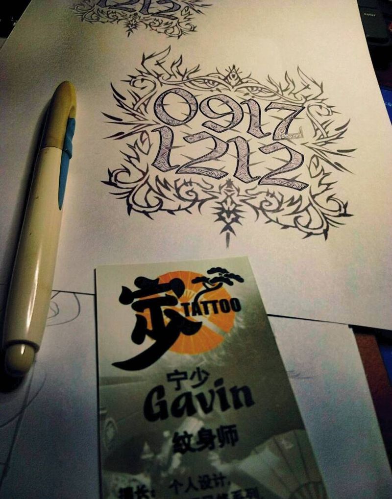 原创设计+花体纹身图片_颈部胸部背部手臂腿部欧美字符原创手绘手稿纹身图案