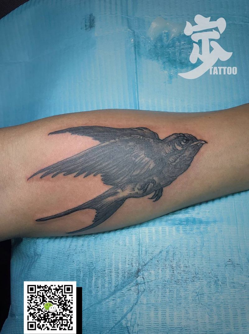 燕子纹身图片_手臂New School欧美写实燕子宁少Tattoo纹身图案